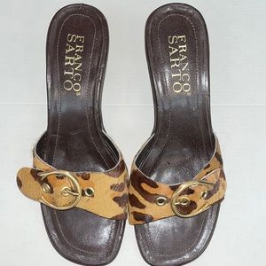 Franco Sarto Leopard Calf Hair sandals with approx. 2” heel.  6M Slightly worn